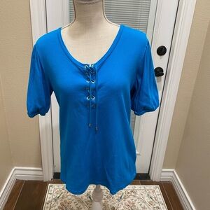 Ralph Lauren Blue Lace-Up Short Sleeve Top
